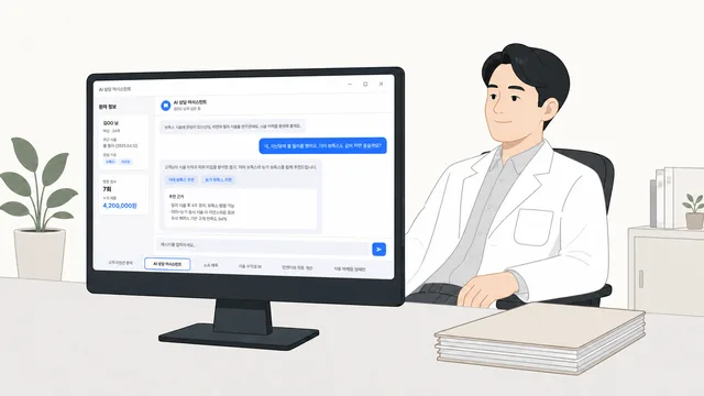 한 화면에 모인 고객 맥락을 보며 상담을 준비하는 원장님 일러스트